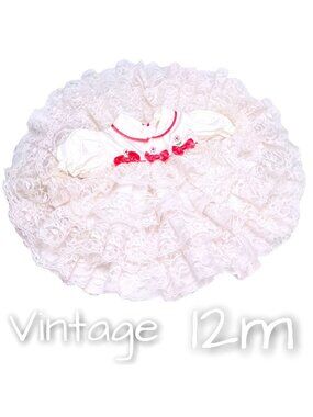 Vintage Baby Girl Flower Embroidered Lace Full Circle Frill Dress 12m
